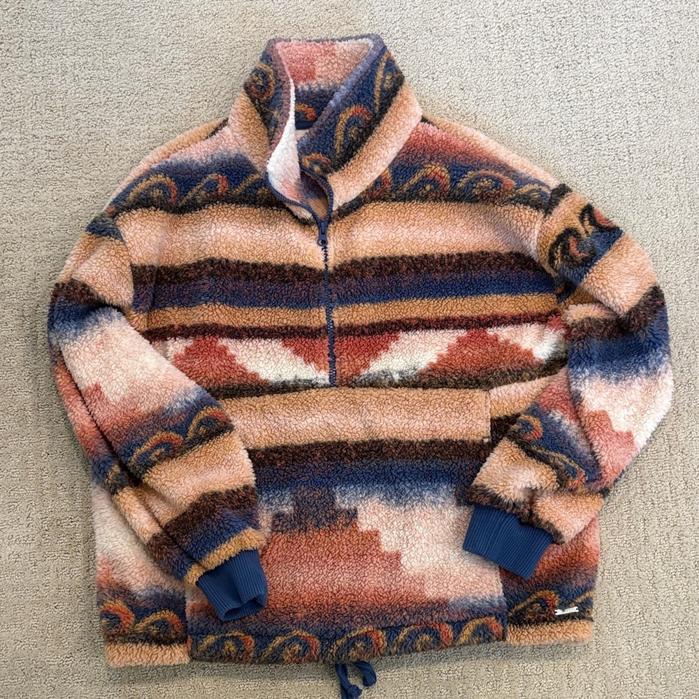 Billabong Sherpa Pullover in Peach, Blue, Cream and Brown
